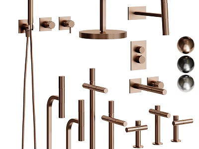 Modern Rose Gold Shower Faucet Set With Handheld And Rainfall Components 3d model