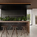 Modern Living Dining Room Interior With Open Layout Sofa Fireplace Marble Wall And Wooden Ceiling