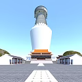 Ancient Chinese Architecture With White Pagoda Orange Roof And Courtyard Design