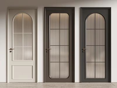 Stylish Hinged Doors with Arched Top Vertical Striped Glass in Beige Dark Gray Black 3d model