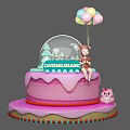 Two Tiered Pink Cake Photo Spot With Transparent Dome Trees Deer Doll Colorful Balloons Kitten