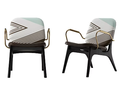 Modern Leisure Chair With Metal Armrests Geometric Pattern Light Green And White Upholstery Design 3d model