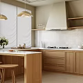 Modern Kitchen Interior Design With Wooden Cabinets White Countertop Island Counter Pendant Lights And Appliances