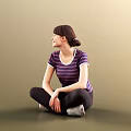 Woman Sitting On Floor In Striped T Shirt And Black Leggings Smiling Against Light Background 3d model