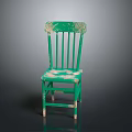 Vintage Green Wooden Chair With Spindle Back And Peeling Paint