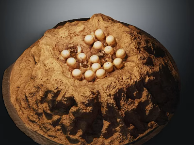 Reptile Parent Guarding Eggs in Natural Brown Earth Nest with Round Shells 3d model