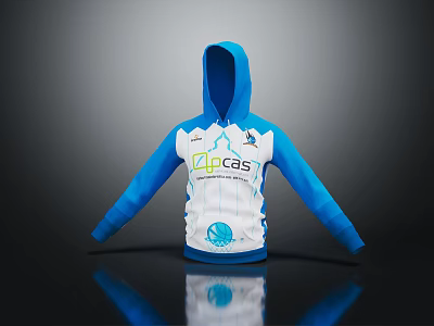 Blue and White Hoodie With 4Gcas Logo And Circular Front Design 3d model