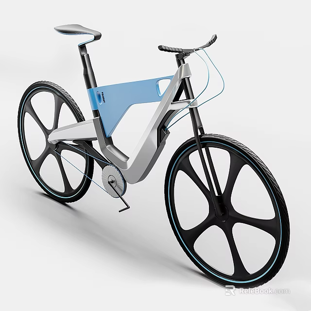 Futuristic Modern Design Bicycle With Streamlined Blue Silver Frame And Large Black Wheels 3d model 