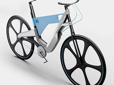 Futuristic Modern Design Bicycle With Streamlined Blue Silver Frame And Large Black Wheels 3d model
