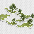 Modern Tree Planters With Geometric Layout White Borders Green Turf And Small Trees 3d model
