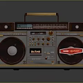Vintage Computer Audio Boombox Featuring Retro Design Red Stickers And Brown Handle