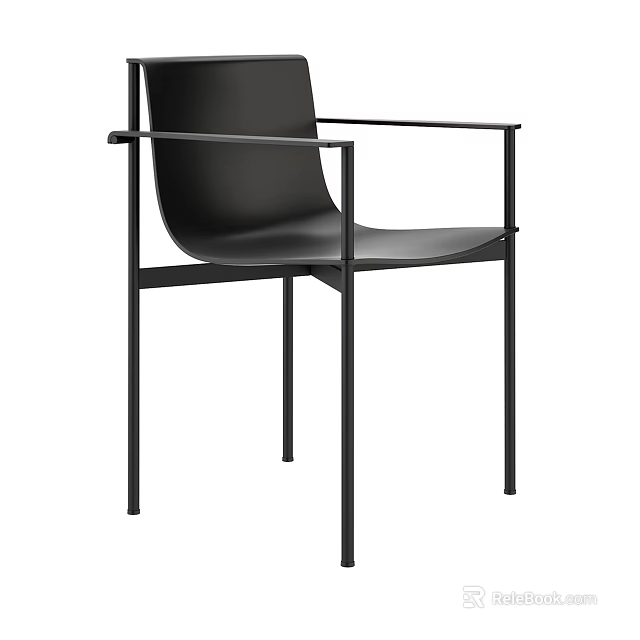 Modern Black Leisure Chair With Metal Frame And Comfortable Leather Seat Design 3d model 