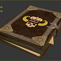Decorative Brown Cover Book With Golden Skull Crown Design Metal Corner Accents And Blue Ribbon