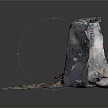 Old Stone Wall With Cracks And Red Ball On Dirt Base Surface 3d model