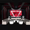Modern KTV Interior with Neon Lights Red Black Decor and White Sofas Design 3d model