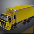 Yellow Enclosed Box Truck with Six Wheels and Shiny Reflective Exterior