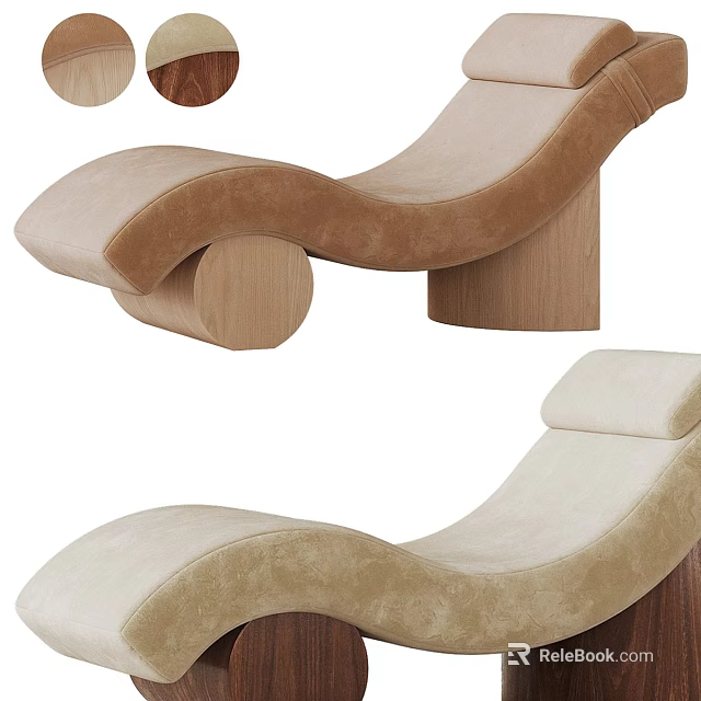 Modern Curved Lounge Chair Design With Upholstered Fabric And Wooden Support Legs 3d model 