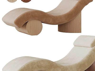 Modern Curved Lounge Chair Design With Upholstered Fabric And Wooden Support Legs 3d model