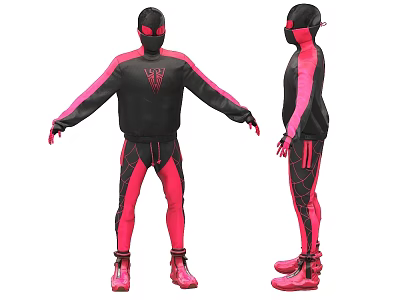 Man Wearing Black and Pink Costume With Mask Hoodie Pants and Shoes Design 3d model