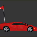 Red Sports Car With Red Flag On Roof And Sleek Exterior Design