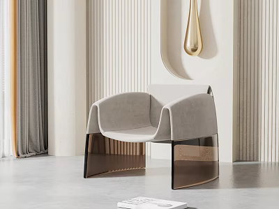 Modern Upholstered Accent Chair With Light Gray Fabric And Brown Acrylic Legs 3d model
