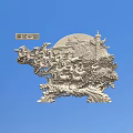 Intricate Carved Sculpture Featuring Galloping Horses Full Moon Pagoda Pillar And Pine Trees