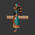 3D Female Character In Traditional Blue Orange Dress With Turban And Scroll