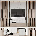 Modern TV Background Wall With Marble Surface And Wooden Panel Design 3d model