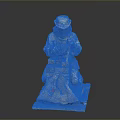 Architectural Sculpture of Construction Worker With Craft Tools and Wooden Base