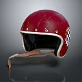 Classic Vintage Red Helmet With Checkerboard Side Pattern And Leather Strap 3d model