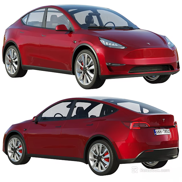 Red Tesla Electric Car Exterior Design With Front And Rear Views 3d model 