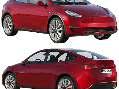 Red Tesla Electric Car Exterior Design With Front And Rear Views 3d model
