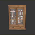 Classic Wooden Bookcase With Glass Doors Shelves Filled With Books And Bottom Drawer