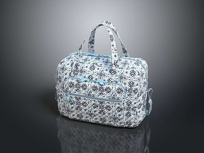 Fashionable Blue And White Floral Pattern Handbag With Sturdy Handles For Daily Use 3d model