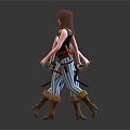 Two Female Characters With Striped Pants Black Vests Weapons And Mystical Creature