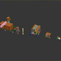 Orange Construction Machinery Set With Crusher Truck Barrels And Traffic Cones