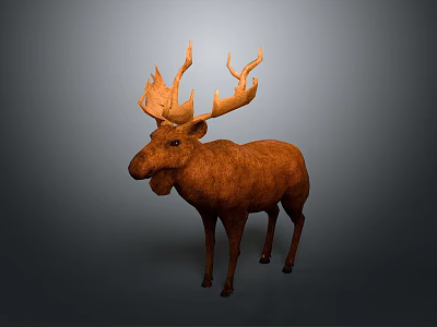 Realistic Brown Moose With Large Antlers 3D Rendered On Gray Background 3d model
