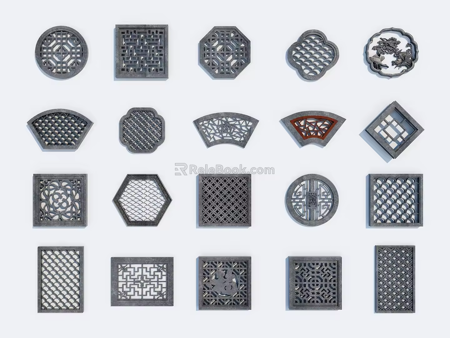 New Chinese-style openwork window grilles window carving 3d model