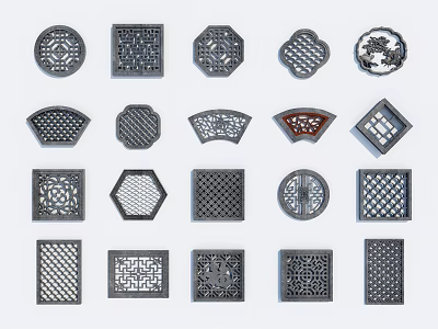 New Chinese-style openwork window grilles window carving 3d model