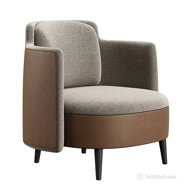 Modern Single Sofa With Gray Fabric Seat Brown Armrests And Black Slim Legs 3d model 