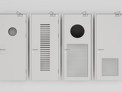 White Interior Doors With Various Designs Including Circular Windows And Vents 3d model