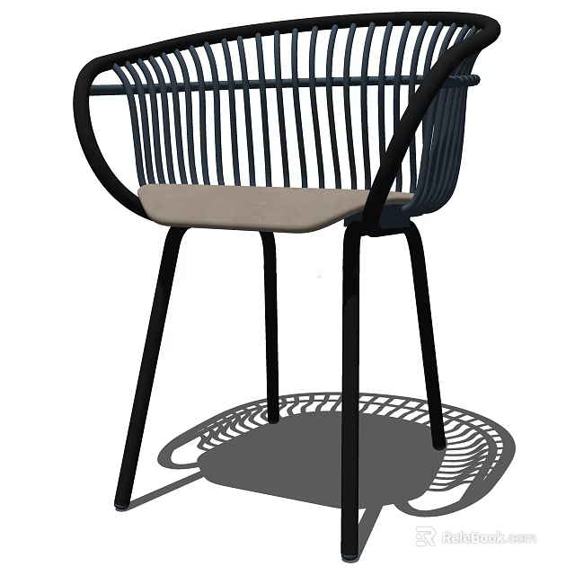 Modern Leisure Chair With Black Metal Frame Vertical Slat Backrest And Light Padded Seat 3d model 