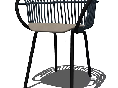 Modern Leisure Chair With Black Metal Frame Vertical Slat Backrest And Light Padded Seat 3d model