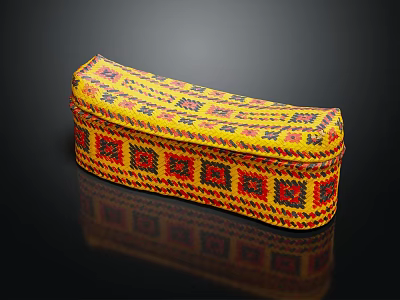 Vibrant Yellow Decorative Cushion With Intricate Red Black Geometric Woven Patterns 3d model