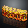 Vibrant Yellow Decorative Cushion With Intricate Red Black Geometric Woven Patterns