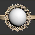 Elegant Rose Gold Ring With Large White Pearl And Sparkling Diamonds Design
