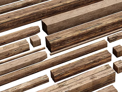 Natural Wood And Stone Elements With Various Sizes Textures And Rustic Patterns 3d model