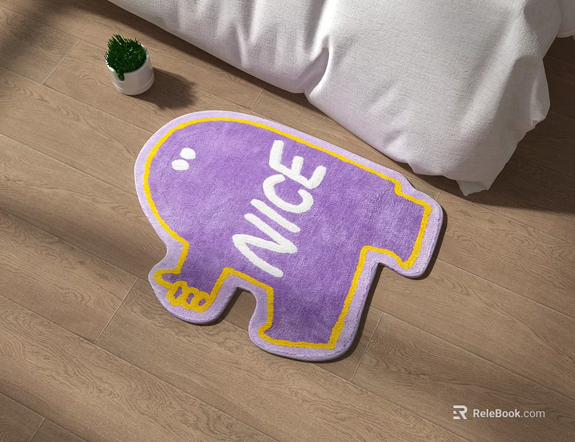 Purple Cartoon Shaped Rug With Nice Lettering And Yellow Border For Bedroom Wooden Floor 3d model 