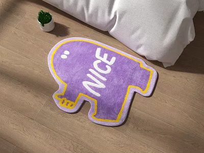 Purple Cartoon Shaped Rug With Nice Lettering And Yellow Border For Bedroom Wooden Floor 3d model