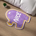 Purple Cartoon Shaped Rug With Nice Lettering And Yellow Border For Bedroom Wooden Floor